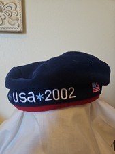 2002 Salt Lake Winter Olympics Beret Navy Blue & Red Team USA Roots Fleece Hat