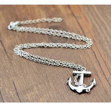 Argentato Laccetto Marina Ciondolo Ancora Collana Portafortuna Uomo yk