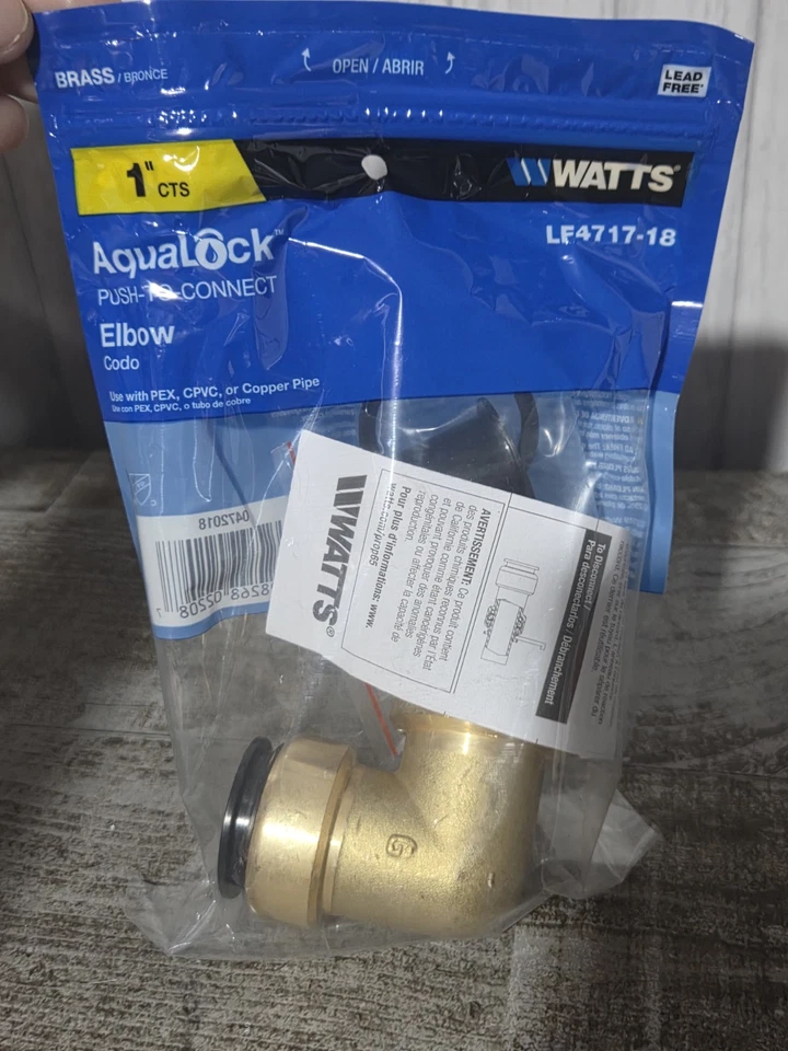 Lot Of 6 WATTS LF4717-18 AquaLock Push To Connect CTS Brass Lead Free 1" Elbow  - Image 2 of 4