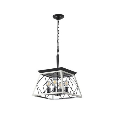 20'' White Pendant 4 Light Metal Cage Hanging Lamp Modern LED Chandelier Fixture