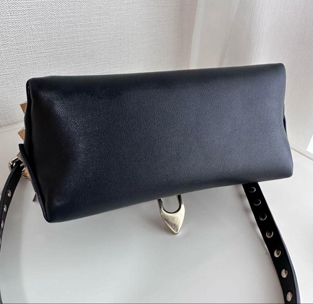 VALENTINO Women Rockstud Shoulder bag Leather V Logo Black Gold from japan thumbnail 9