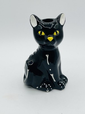 Halloween 6  Ceramic Black Cat Skeleton Taper Candle Holder