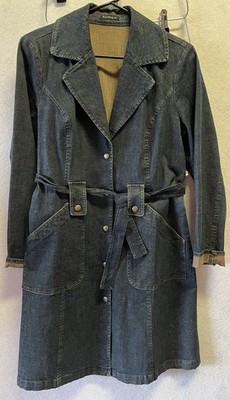 Y2K Bentley A Vintage Denim Jacket Long Trench Style Size Small