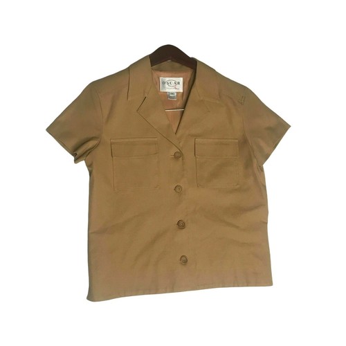 Oscar de la Renta, Vintage Oscar de la Renta Tan Cotton Safari Utility Jacket Blouse Top Sz 8