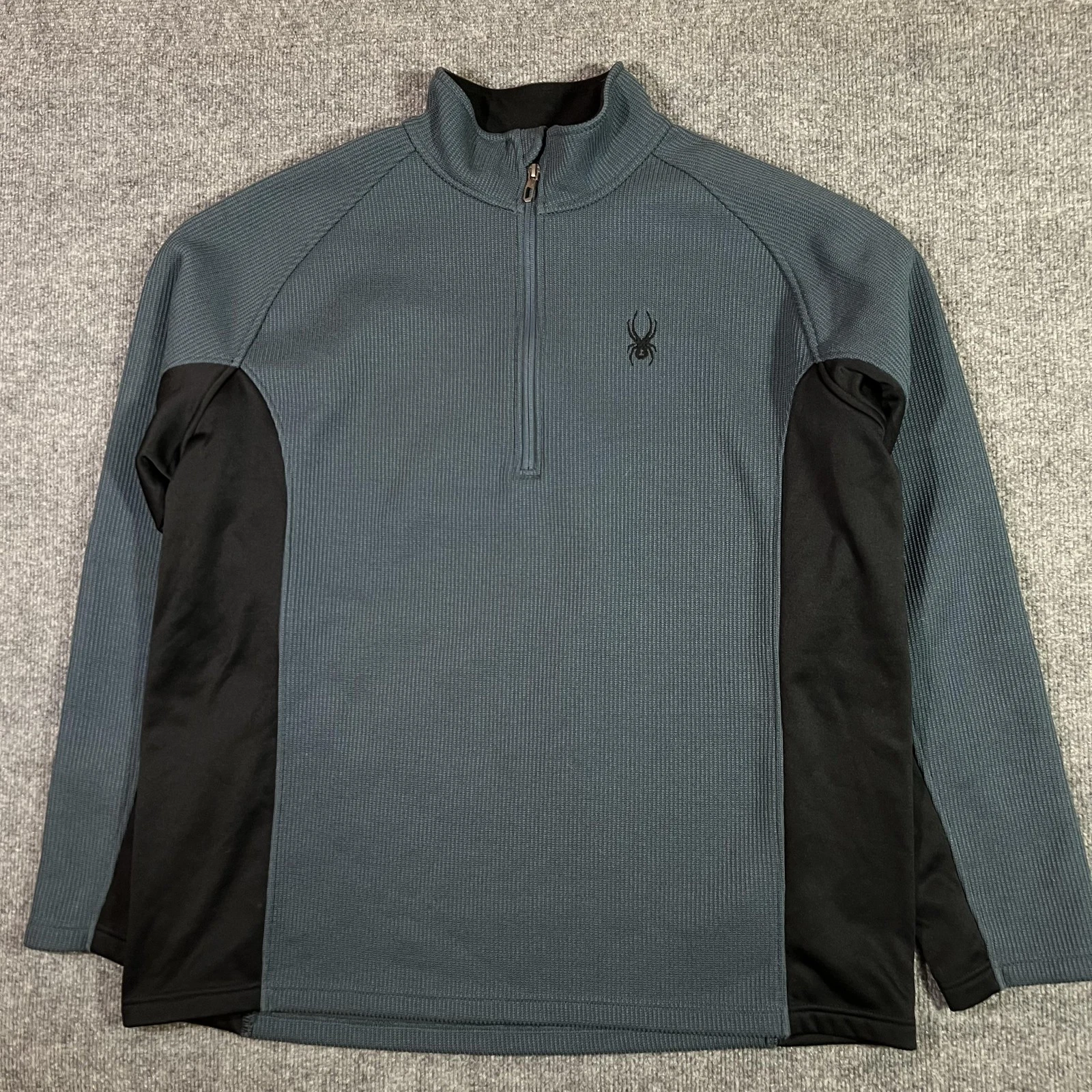 Spyder Pullover Mens 2XL Blue Black Quarter Zip Fleece Long Sleeve Shirt Ski