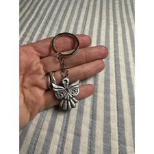 Silver Tone Guardian Angel Keychain Rhinestone Accent Spiritual Charm Bag Clip