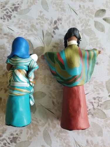 Two Modern Indian Figures In Clay Composite Material Hand Formed - Picture 2 of 2