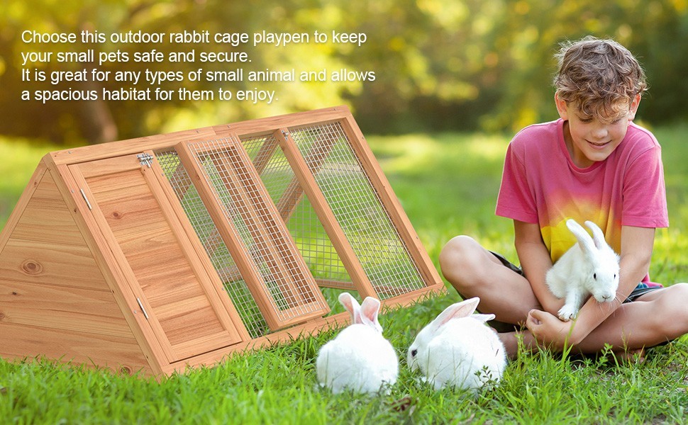 Rabbit Hutch, Small Chicken Coop Outdoor A-Frame Quail Cage w/ 2 Door & Run