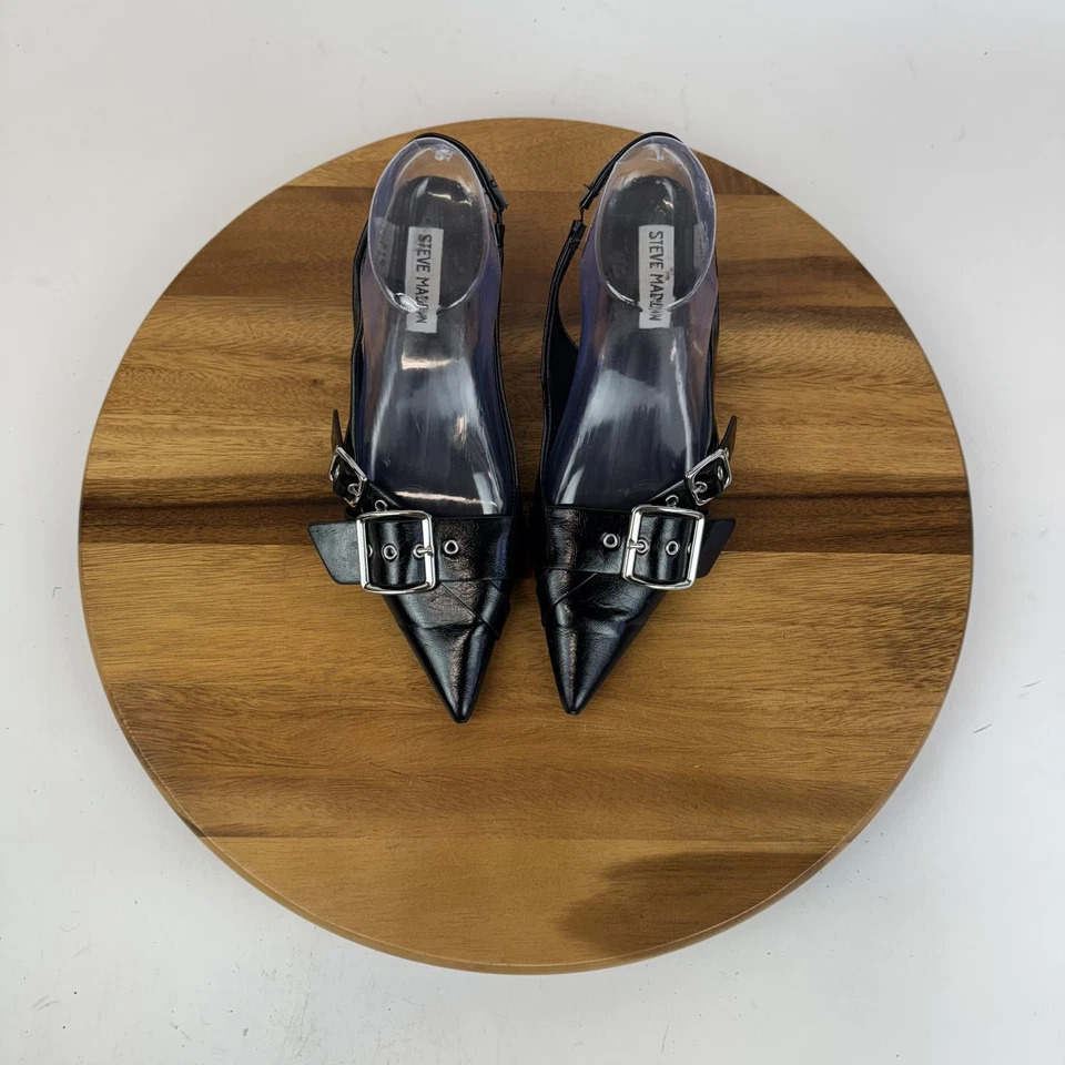 Womens Steve Madden Lezley Slingback Black Faux Leather Kitten Heels Pumps 7 M - Image 4 of 4