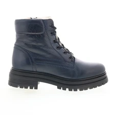 Miz Mooz Lyss Womens Blue Leather Lace Up Casual Dress Boots