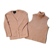 Lauren Ralph Lauren Sweater Set Sz PP Pink Cable Knit Soft Girl Cardigan  Shell
