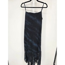 Vtg City Triangles Womens Sz M Midi Length Formal Dress Dark Blue Glitter
