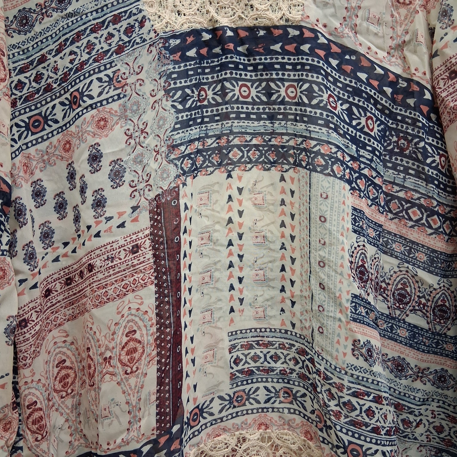 Boho Peasant Top Womens Large Patchwork Crochet T… - image 5