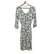 Boden Geometric Jersey Midi Dress Women's Size 12 Gray Green Tan Stretch Casual 