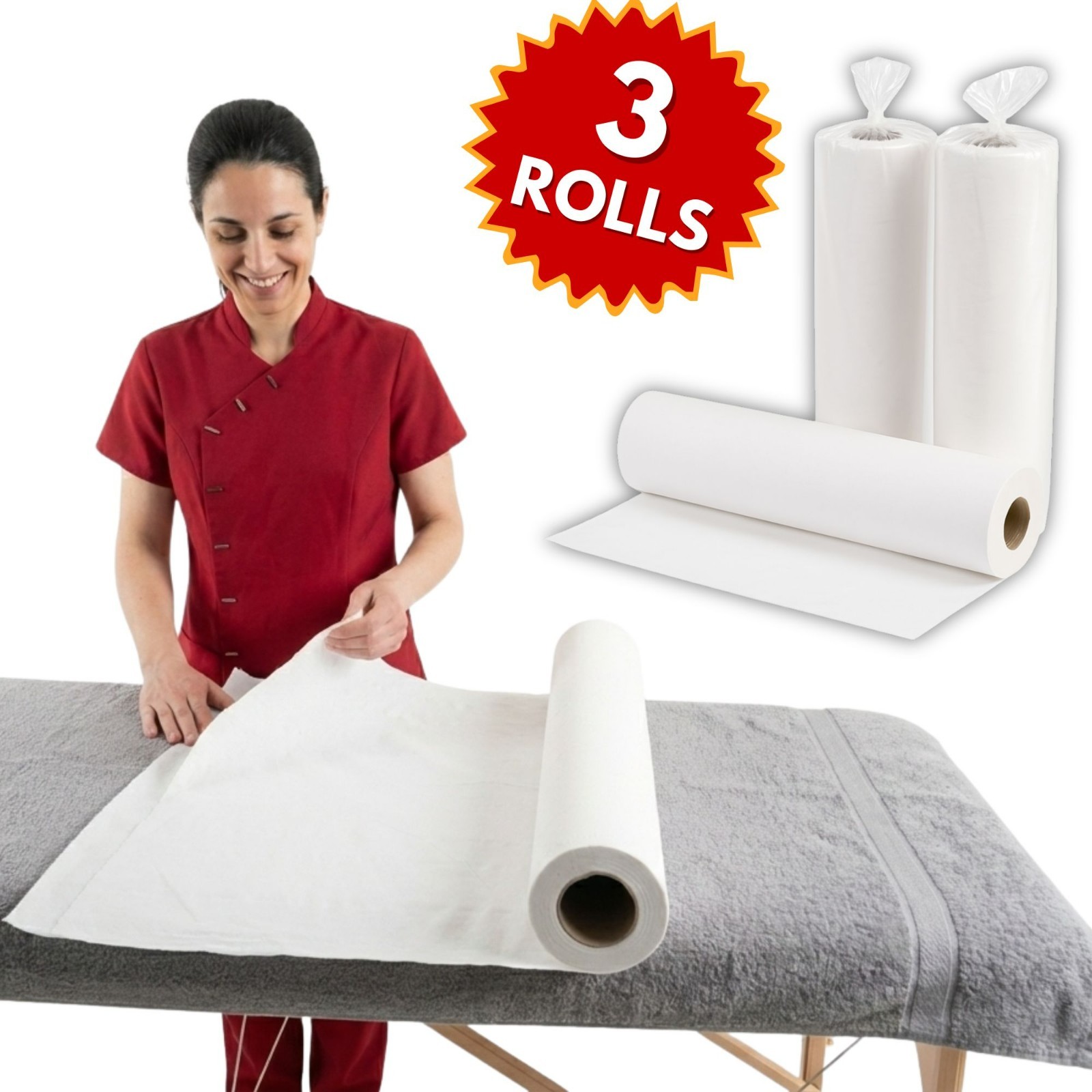 3x 20"" x 40m White Couch Rolls 2-Ply Individually Wrapped Beauty Massage Salon