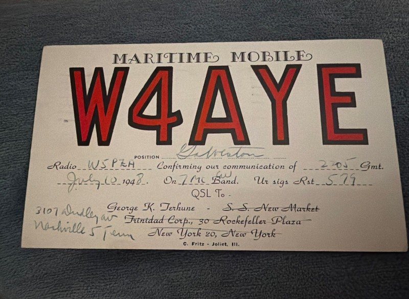 MM Maritime Mobile  WWII Tanker Ship QSL S S New Market George Terhune Galveston