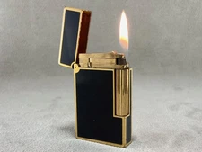 Vintage S.T. Dupont Lighter–Black Lacquer & Gold–Ligne 1–Made in France–Working