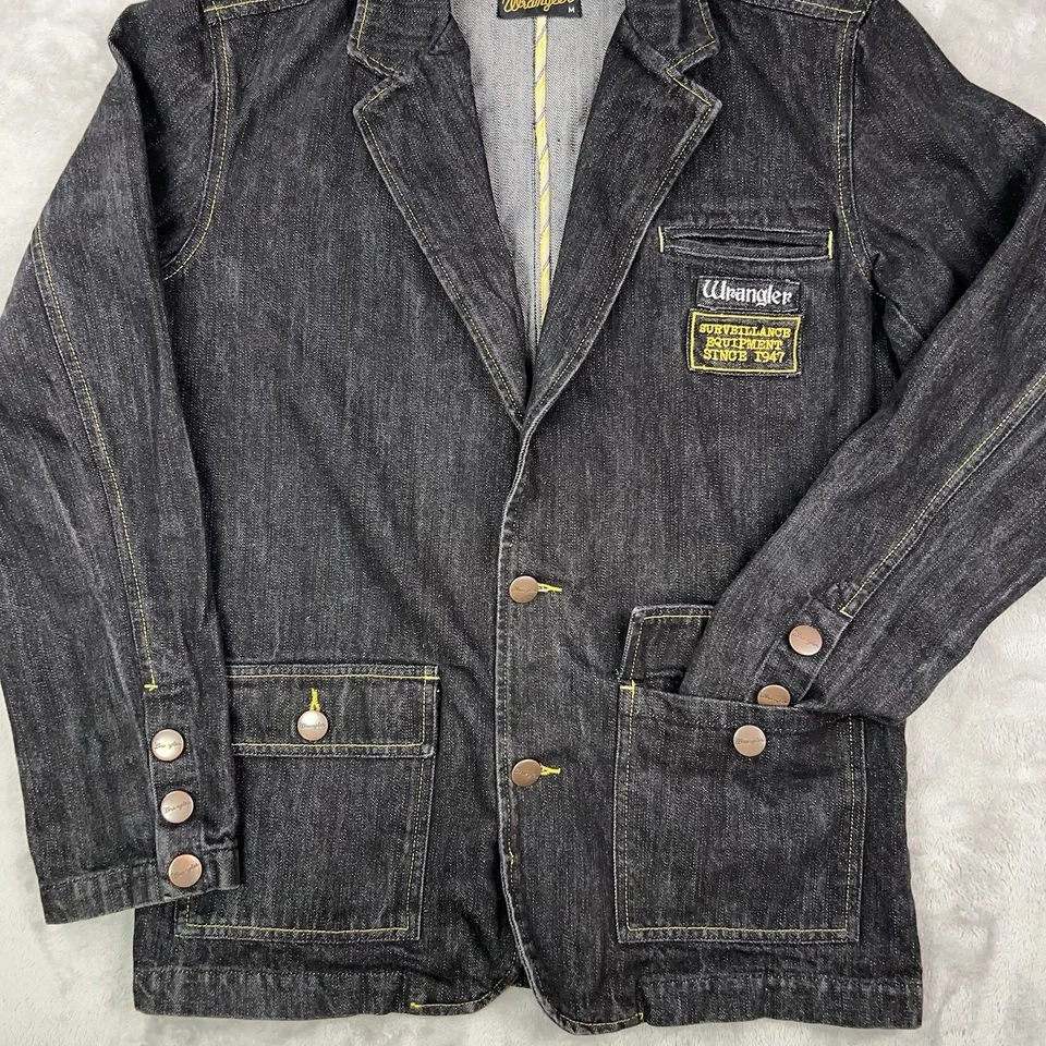 Blazer vaquero WRANGLER para hombre equipamiento medio 47 abrigo deportivo negro amarillo puntada raro Foto 4 de 4