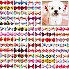 100Pcs Pet Dog Bows, Bulk Dog Hair Accessories Bows with Rubber Bands 1.37X0.98