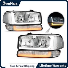 Dimflux Headlights For 99-07 Gmc Sierra 1500 00-06 Yukon Xl 1500 Chrome Housing