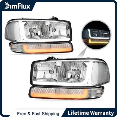 DimFlux Headlights for 99-07 GMC Sierra 1500 00-06  Yukon XL 1500 Chrome Housing