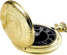 Men'S Quartz Pocket Watch with Black Dial and Chain