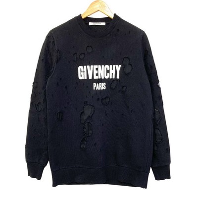 GIVENCHY Destroyed Logo Print Sweatshirt, Size XS, Black 16P, 7705 485 mens USED