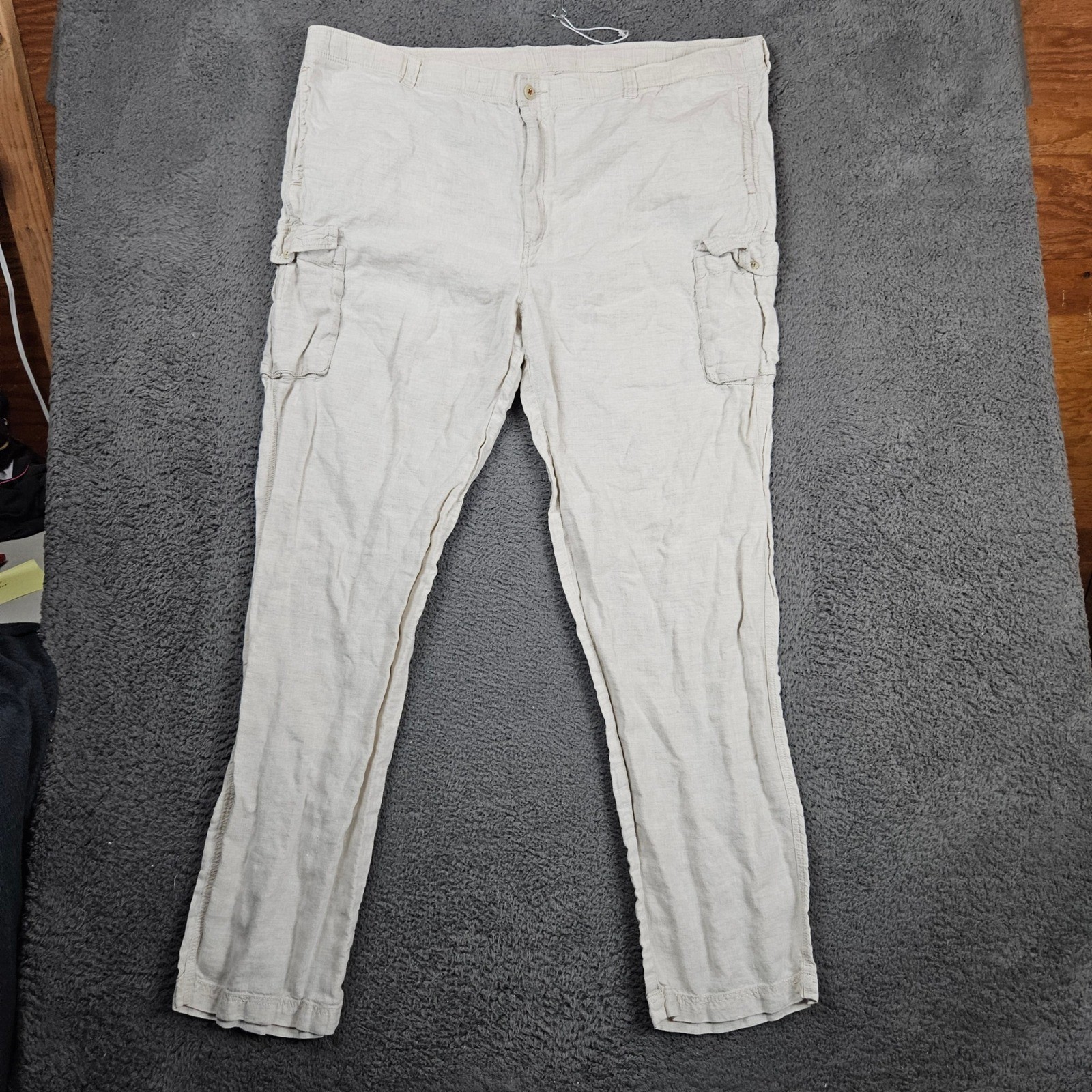 Tommy Bahama Relax Linen Cargo Pants Mens XXL Beige Pleated Front Pockets