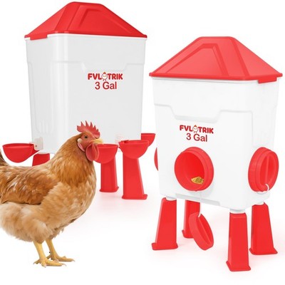 3 Gallon Chicken Waterer and Feeder Set with Legs, 2.75' Watering Cups & 3.5''...
