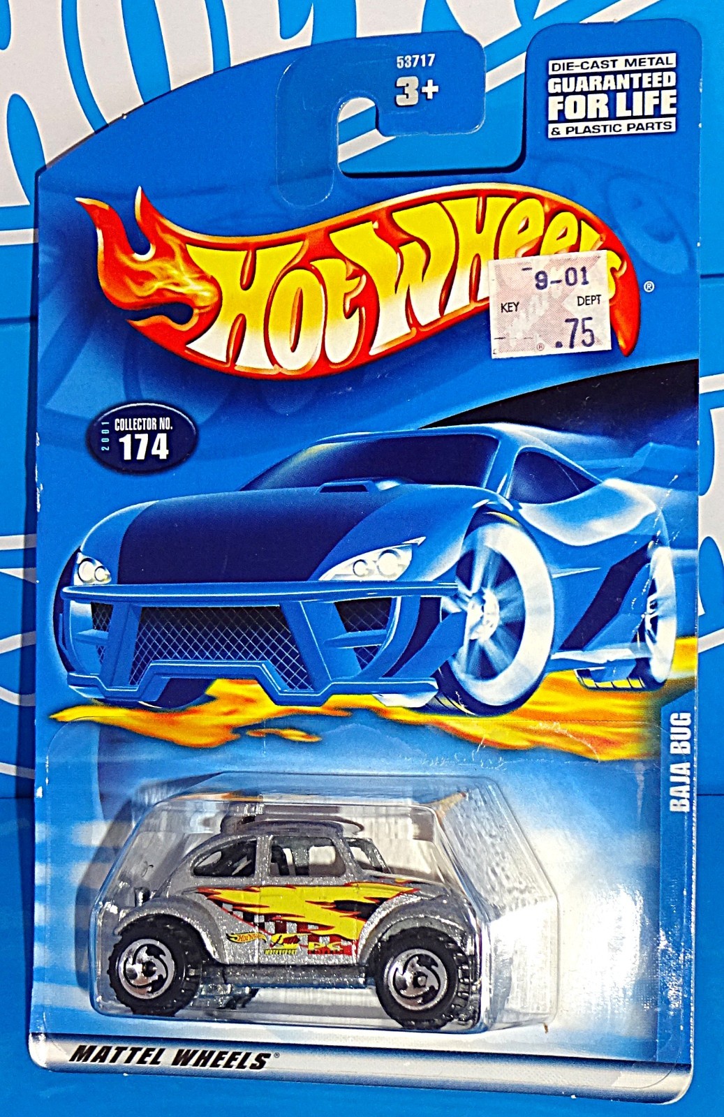 Hot Wheels 2001 Mainline #174 Baja Bug Volkswagen Beetle Silver w Unpainted Base
