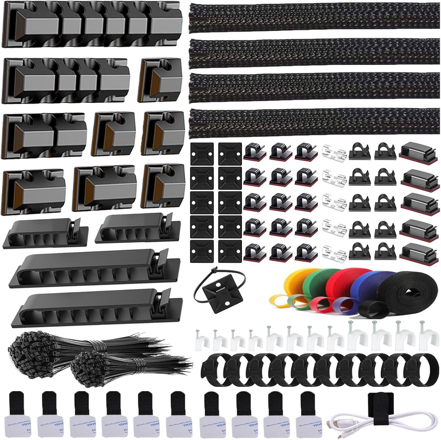 ELII 327 PCS Cable Management Kit 4 Sleeves,65 Clips Black 