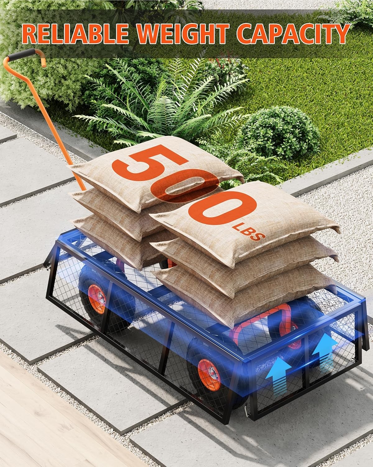 500Lbs Steel Garden Cart Utility Wagon with Removable Mesh Sides Rotating Handle