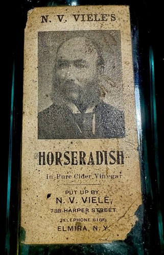 Antique Horseradish Bottle Paper Label NV Viele’s Elmira NY Crude Handtooled - Picture 2 of 7