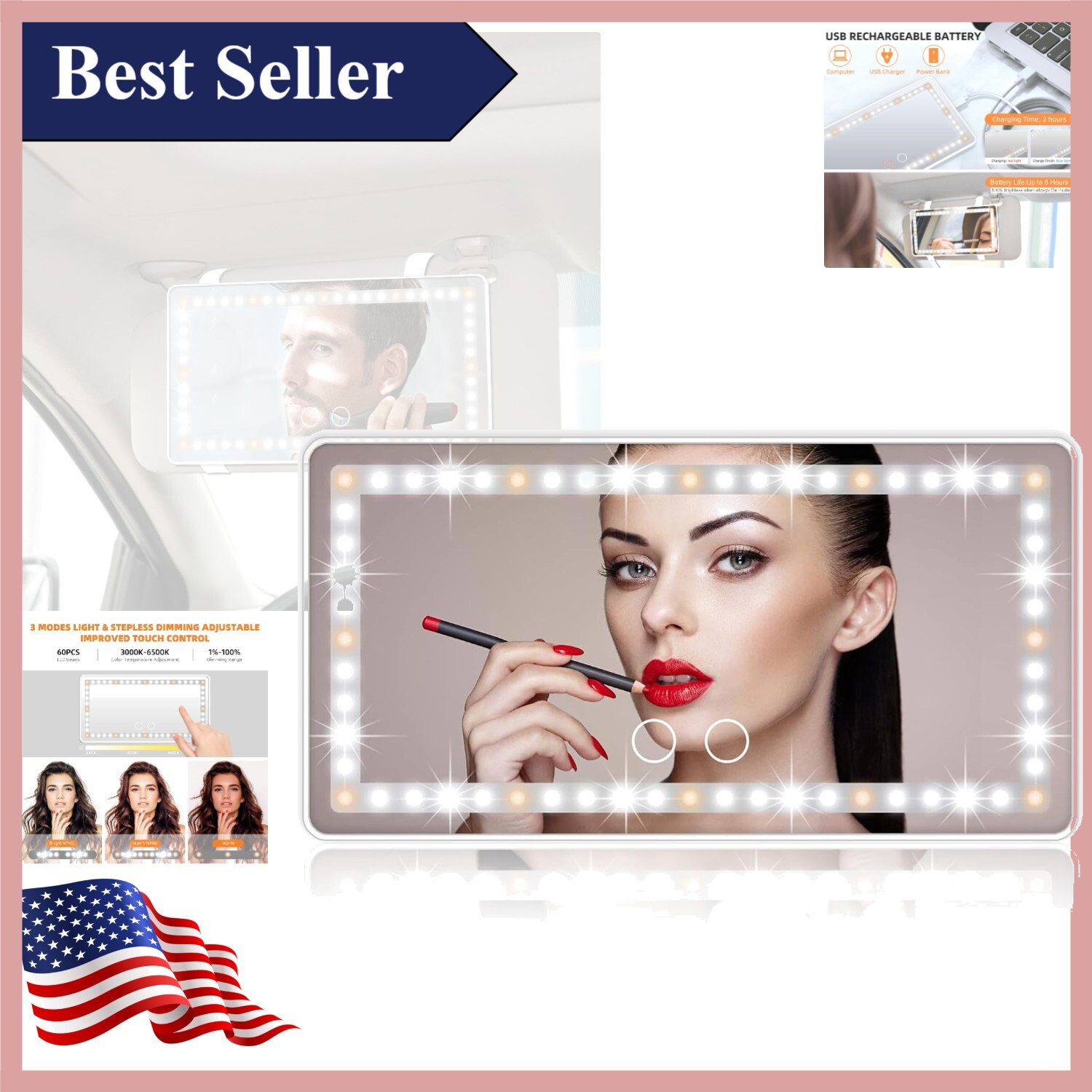 Portable Smart Touch Makeup Mirror for Car and Travel Vanity-image