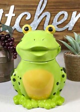 Ebros Whimsical Smiling Green Spotted Frog Ceramic Cookie Jar Container Figurine