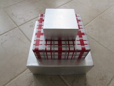 Christmas Holiday Gift Boxes 10, 7, 4 In Square Set of 3 Silver Red Decor Winter