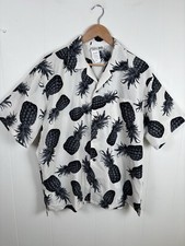Makani Hawaii Shirt Mens Large White Black Pineapple Microfiber Hawaiian Aloha