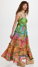 Farm Rio Ombre Forest Tiered Maxi Dress Tropical Fruit Vacation Rainbow Holiday