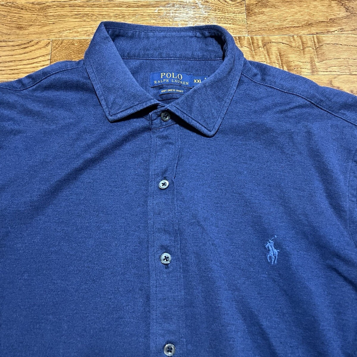 Ralph Lauren Shirt Mens XXL 2XL Blue Knit Dress Shirt Pony Button Front  Casual