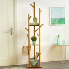 Garderobenständer in Baumform Bambus Kleiderständer mit Ablagen Freistehende DE