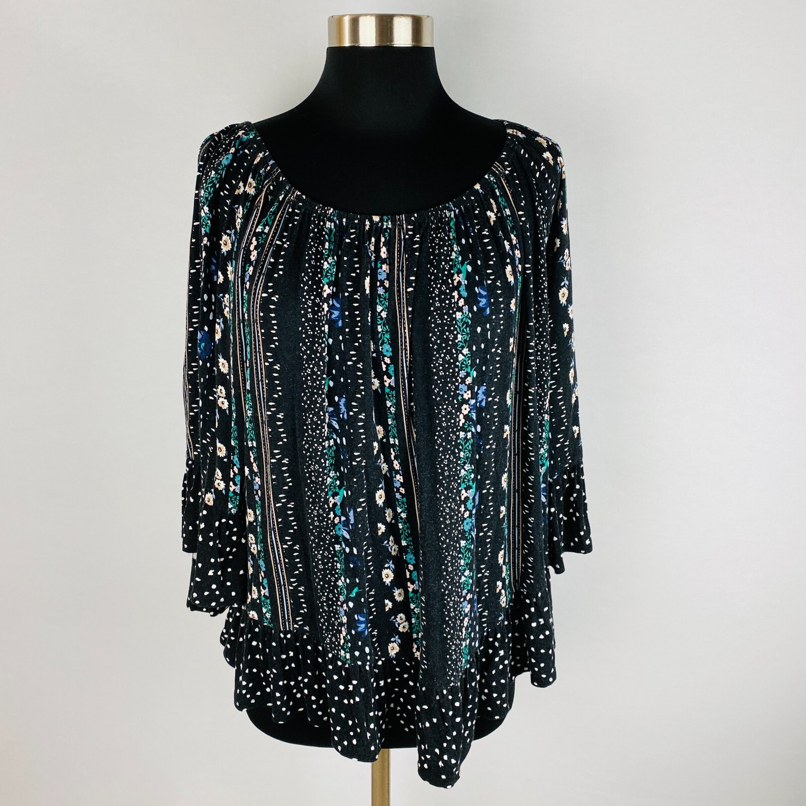 Style & Co Interesting Funky Patchwork Print Top … - image 1