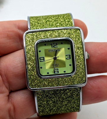 Women s STRADA Green Glitter Metallic Bangle  Watch Works new battery