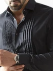 Mens Black Formal Shirt Pleated Evening Long Sleeve Black Tie Tuxedo Cruise New