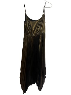 All Saints Lerin Pleated Metallic Maxi assymetrical hem Dress in gold sz  x-small | eBay