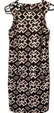 AGB Brown/Cream Tribal Sleeveless Zip Up Pocketed Career Stretch Dress Sz 6