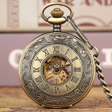 Men's Bronze Roman Numerals Vintage Mechanical Pocket Watch Hand Winding Watches