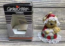 Vtg Christmas Ornament Jasco Caring Critter Chimer Porcelain Bear & Baby Lace 