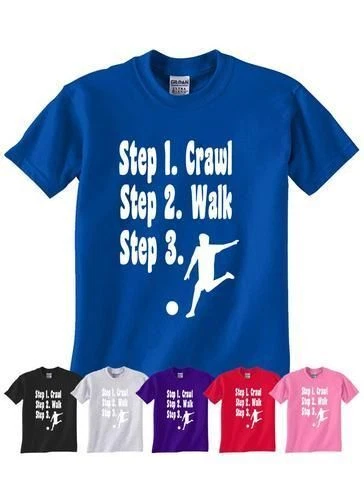SG GILDAN FRUIT Steps To a Footballer Football Boys Girls Kids T-Shirt Birthday Gift Age 1-13