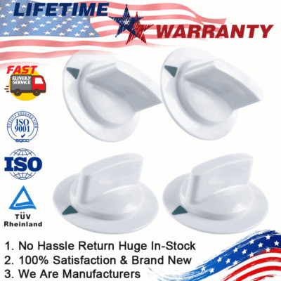 4X White Dryer Timer Control Knob For GE Hotpoint RCA WE1M652 212D1721 AP3995164