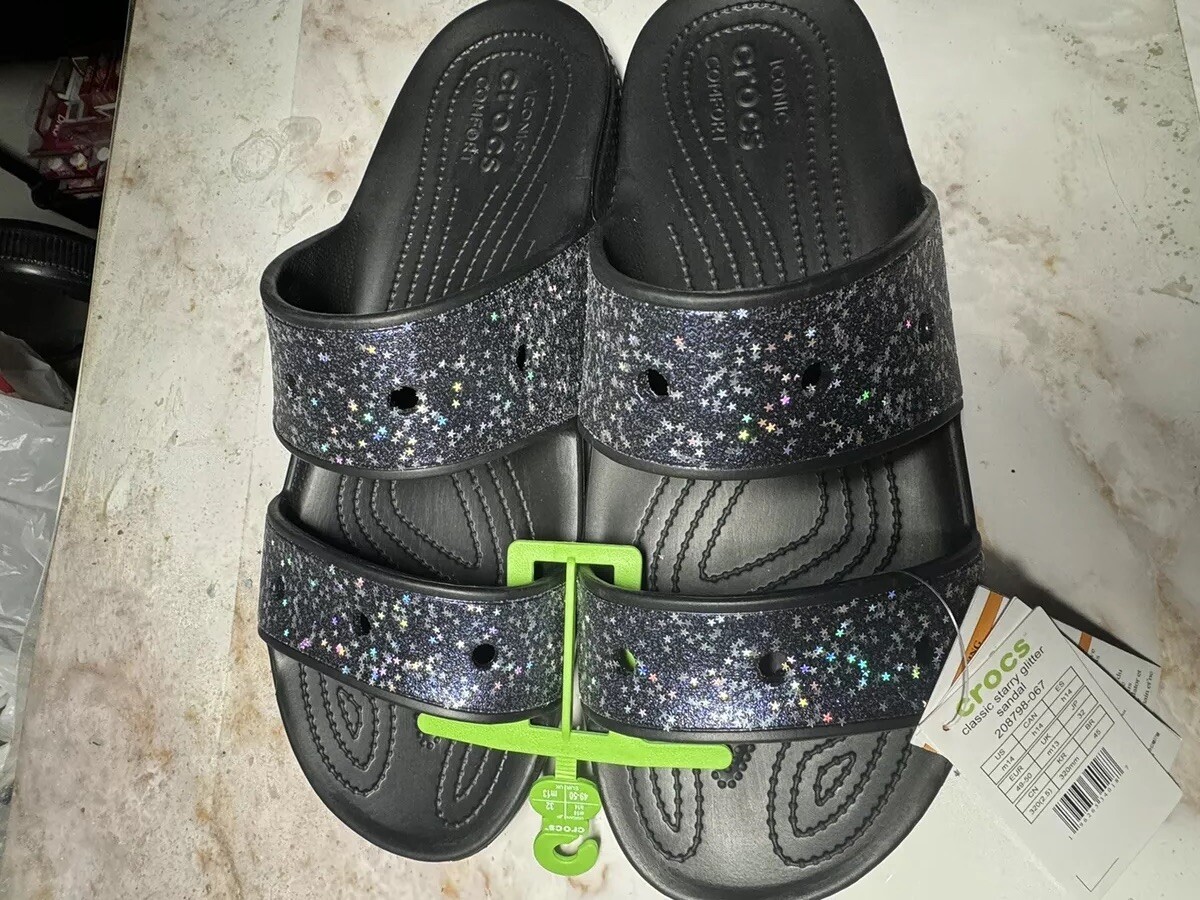 Crocs Classic Starry Glitter Sandals Double Strap Slides 